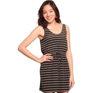 Joie Black White Silk Striped Sleeveless Drawstring Waist Chariot Dress S